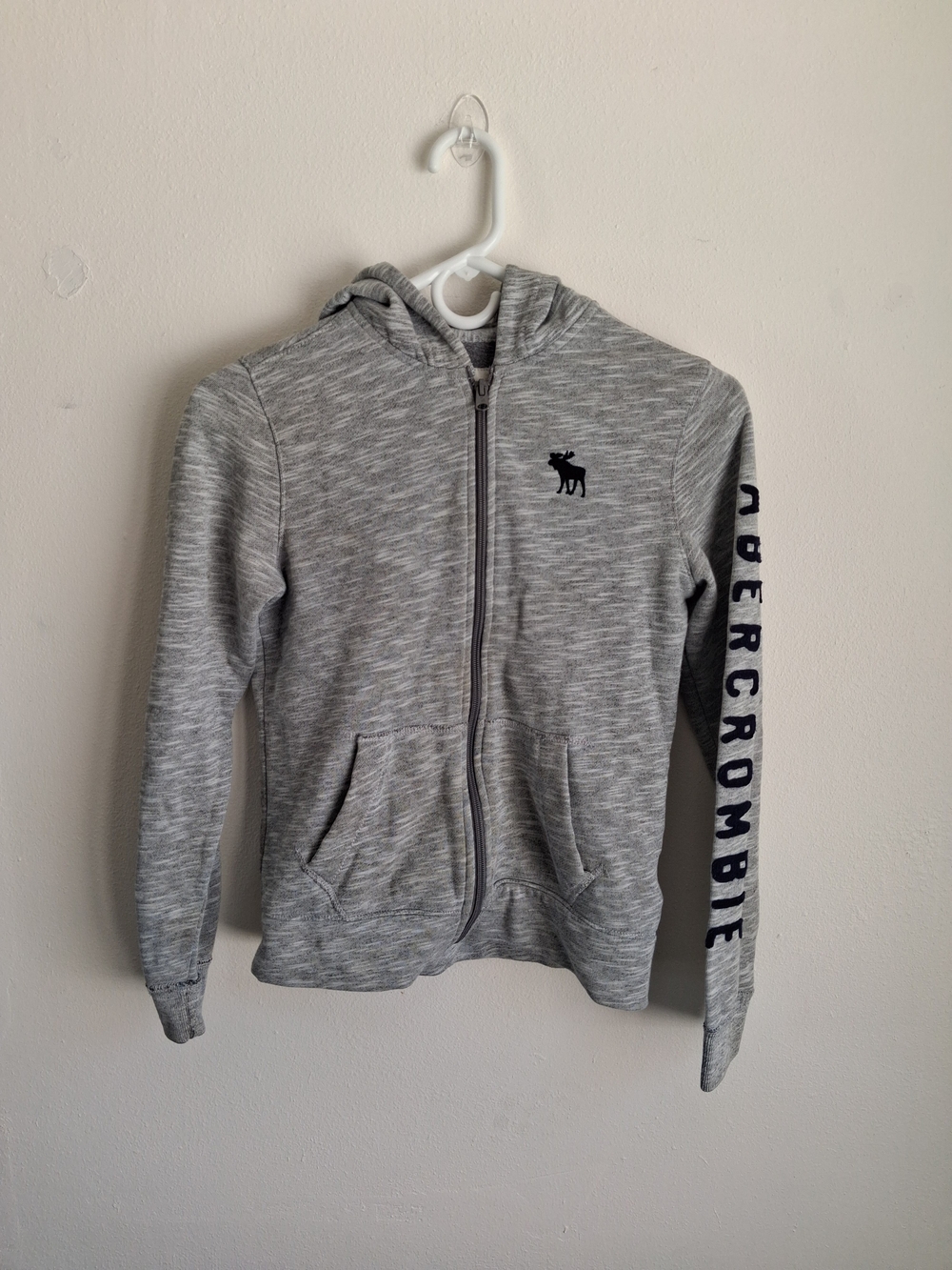 Abercrombie Boys Grey Full Zip Hoodie Chest Arm Logo Size 9/10